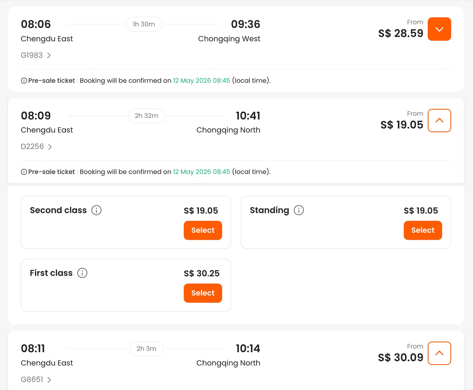 Choosing departure times and prices for a China high speed train on Klook