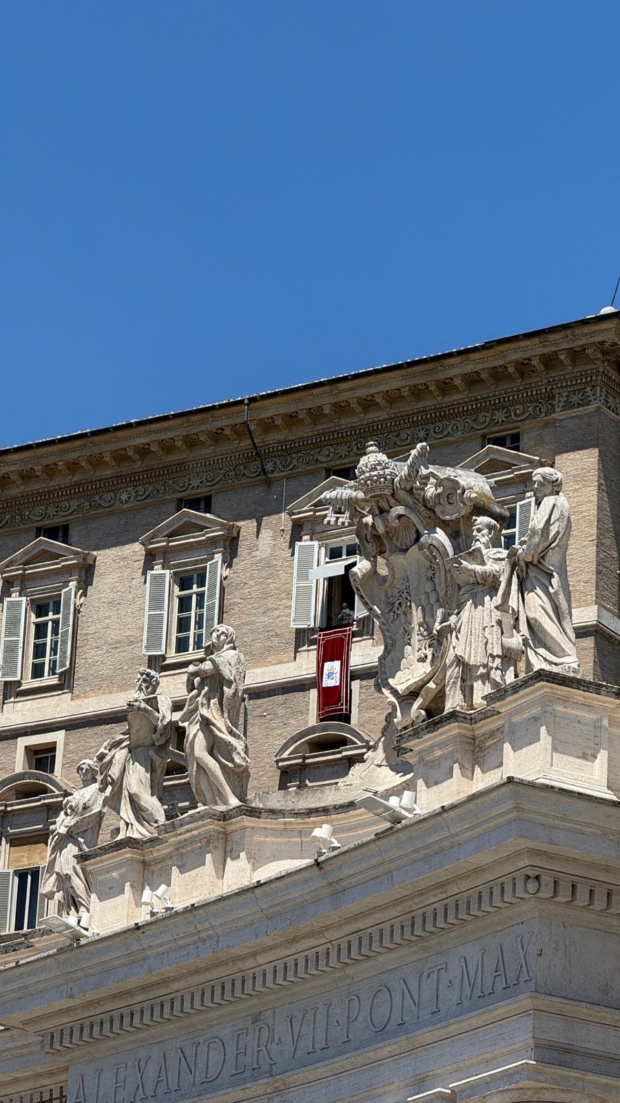 The Pope appearing above St Peter's Square during the Sunday Angelus in Rome