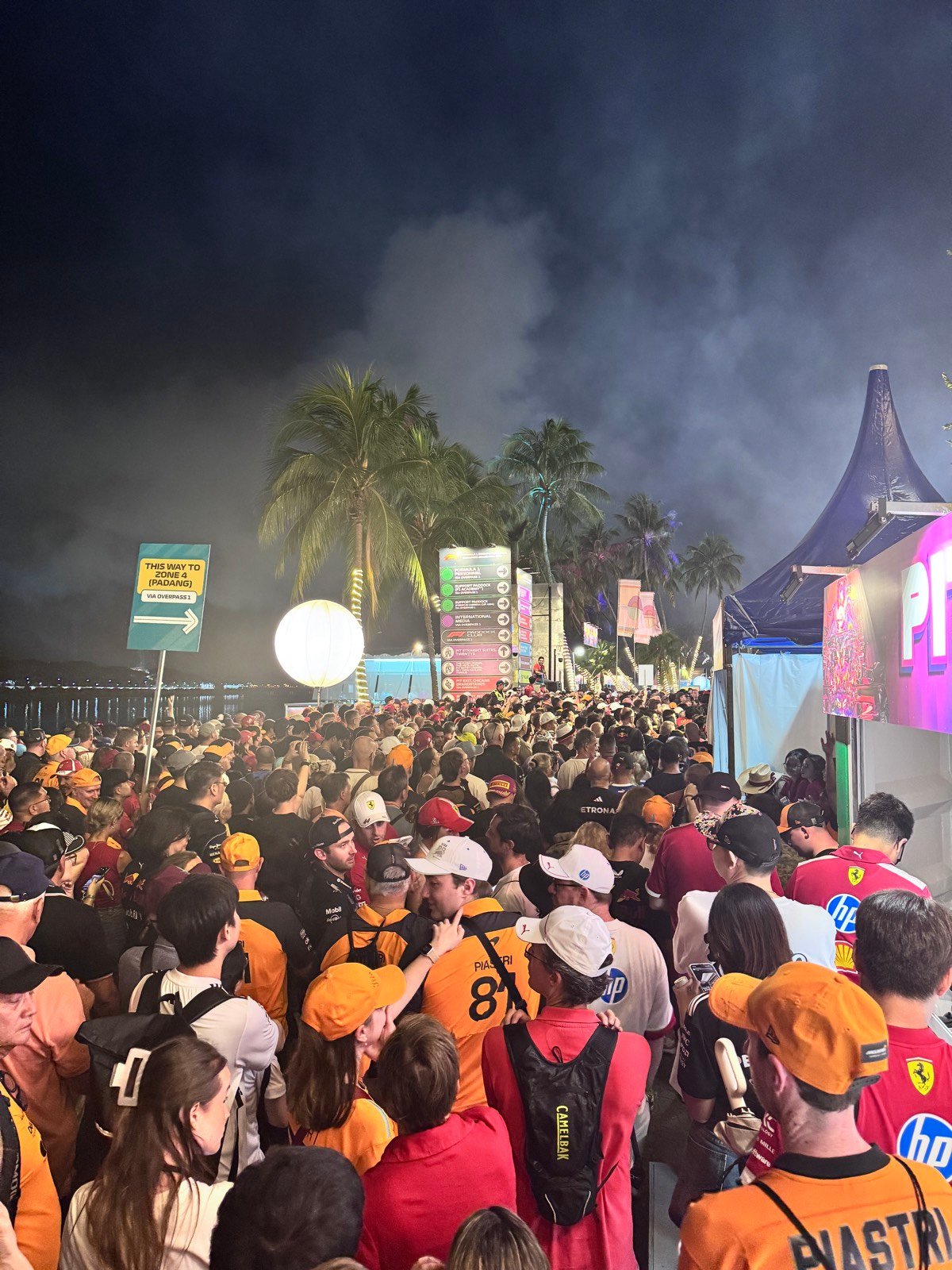 The queue to get trackside for the podium ceremony after the Singapore Grand Prix
