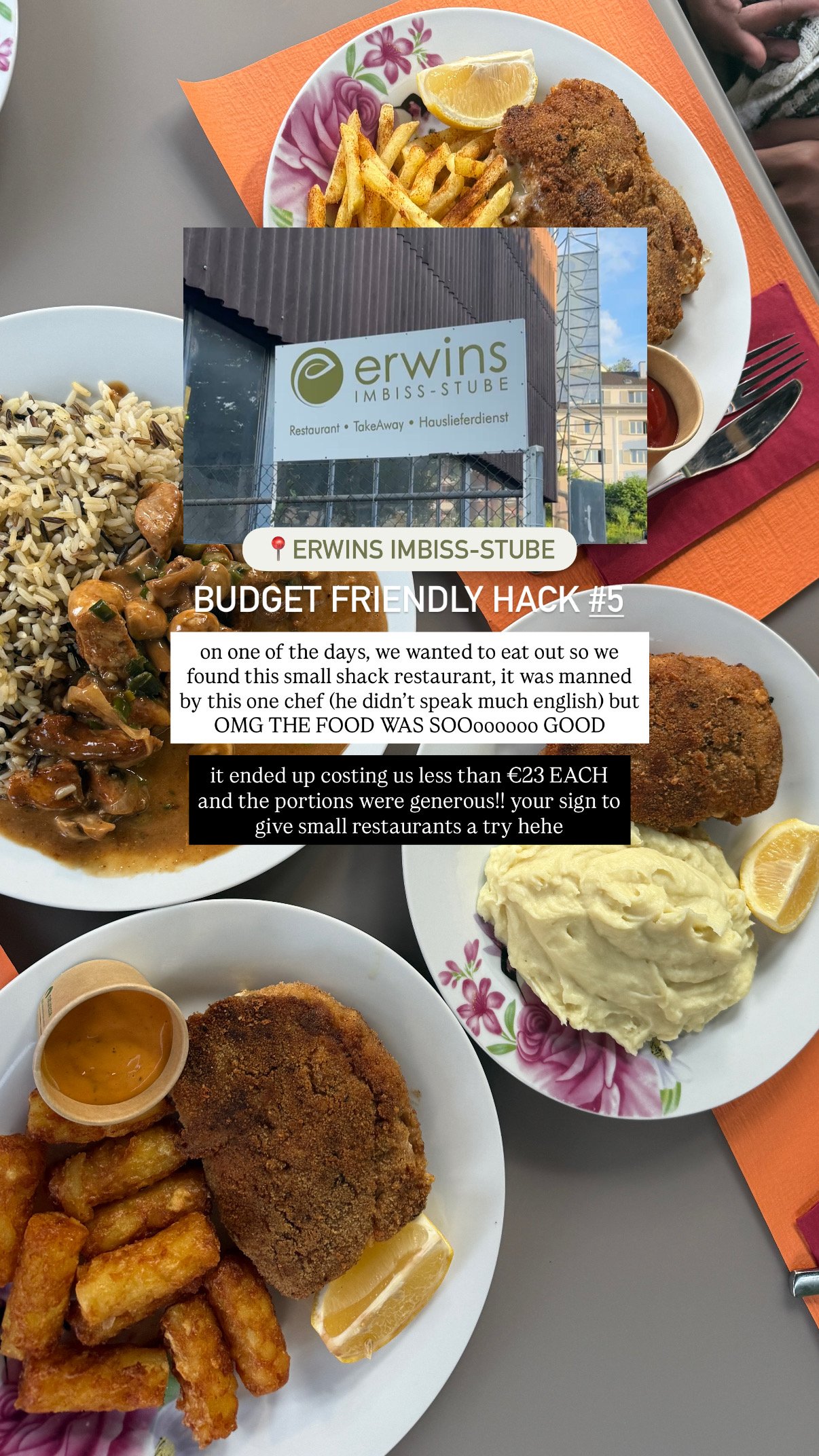 Schnitzel, fries and rice plates at Erwins Imbiss-Stube in Luzern