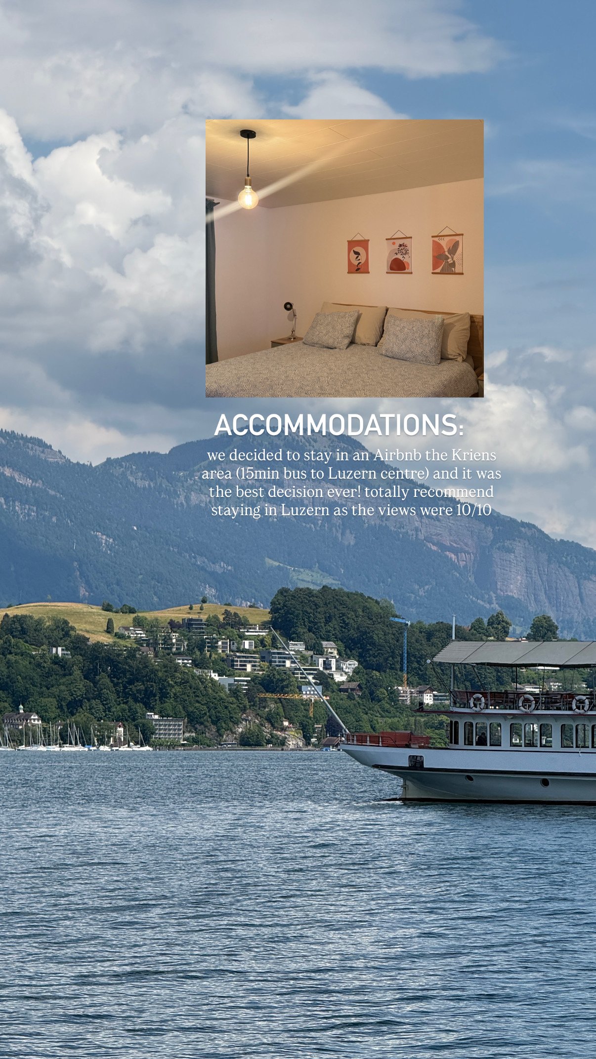 Our Airbnb bedroom in Kriens, just outside Luzern, over a view of Lake Luzern
